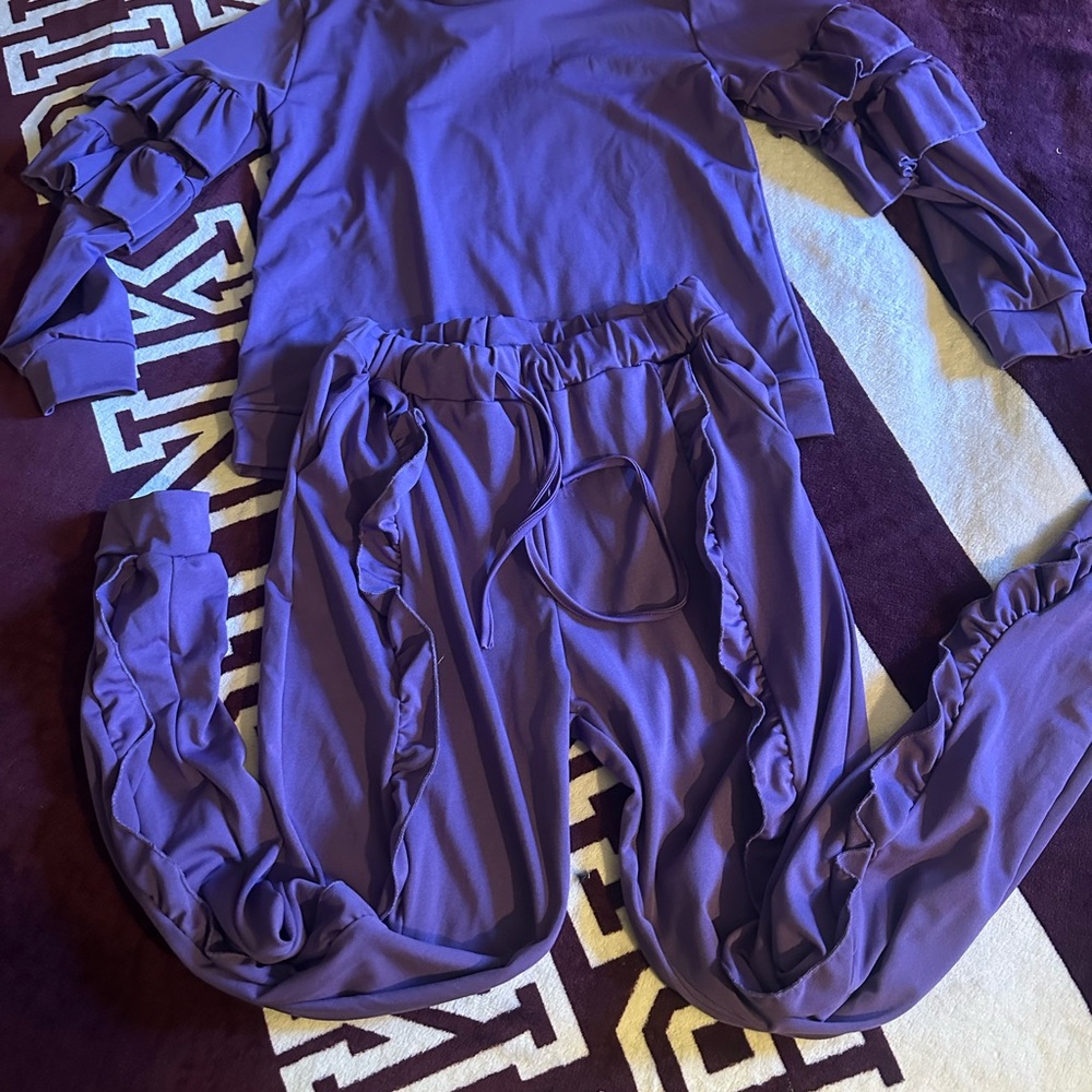 Purple Ruffle Sleeve and Jogger Set